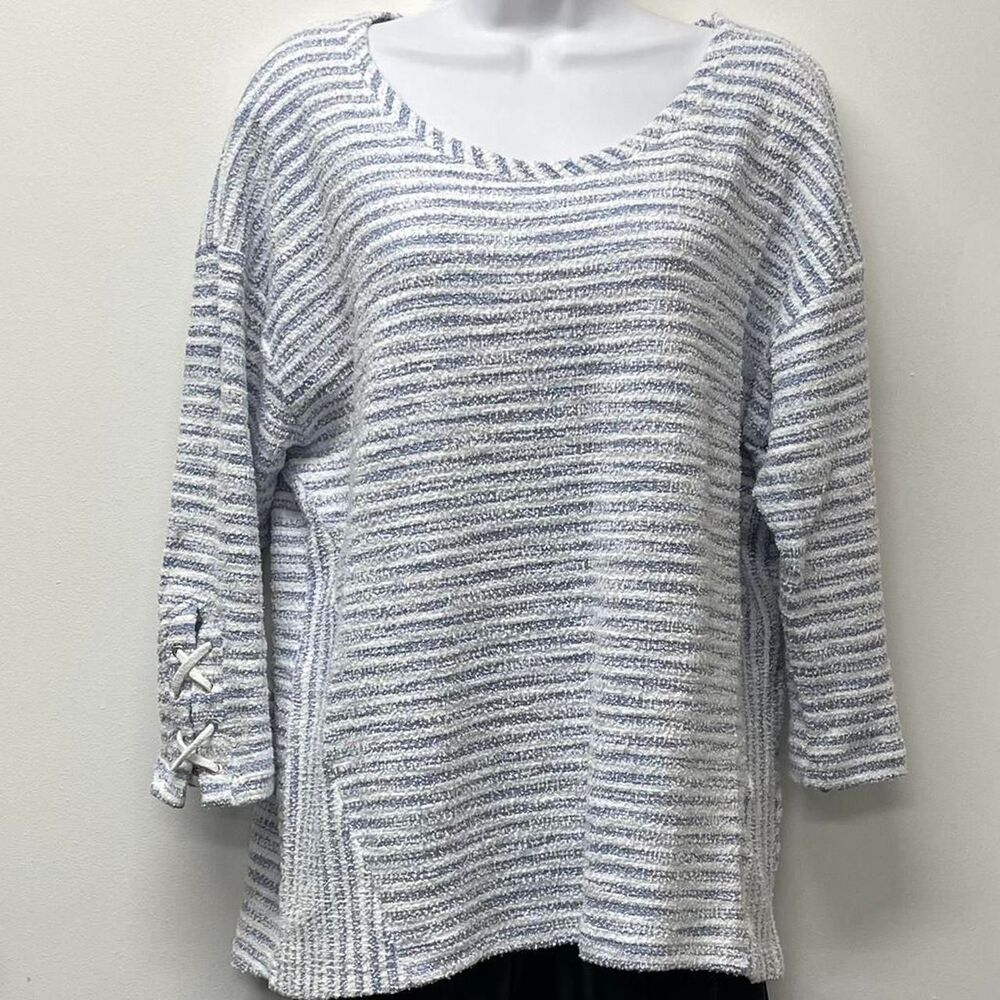 Ruby Rd. Size Large Blue and White Striped Sweater